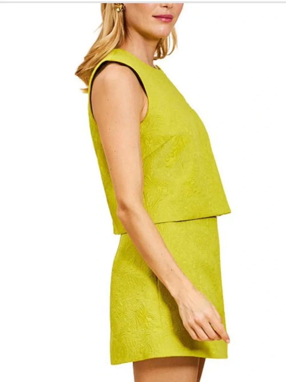 Mestiza New York Etta Crew Neck Sleeveless  green and white Scallop Top - size 6
